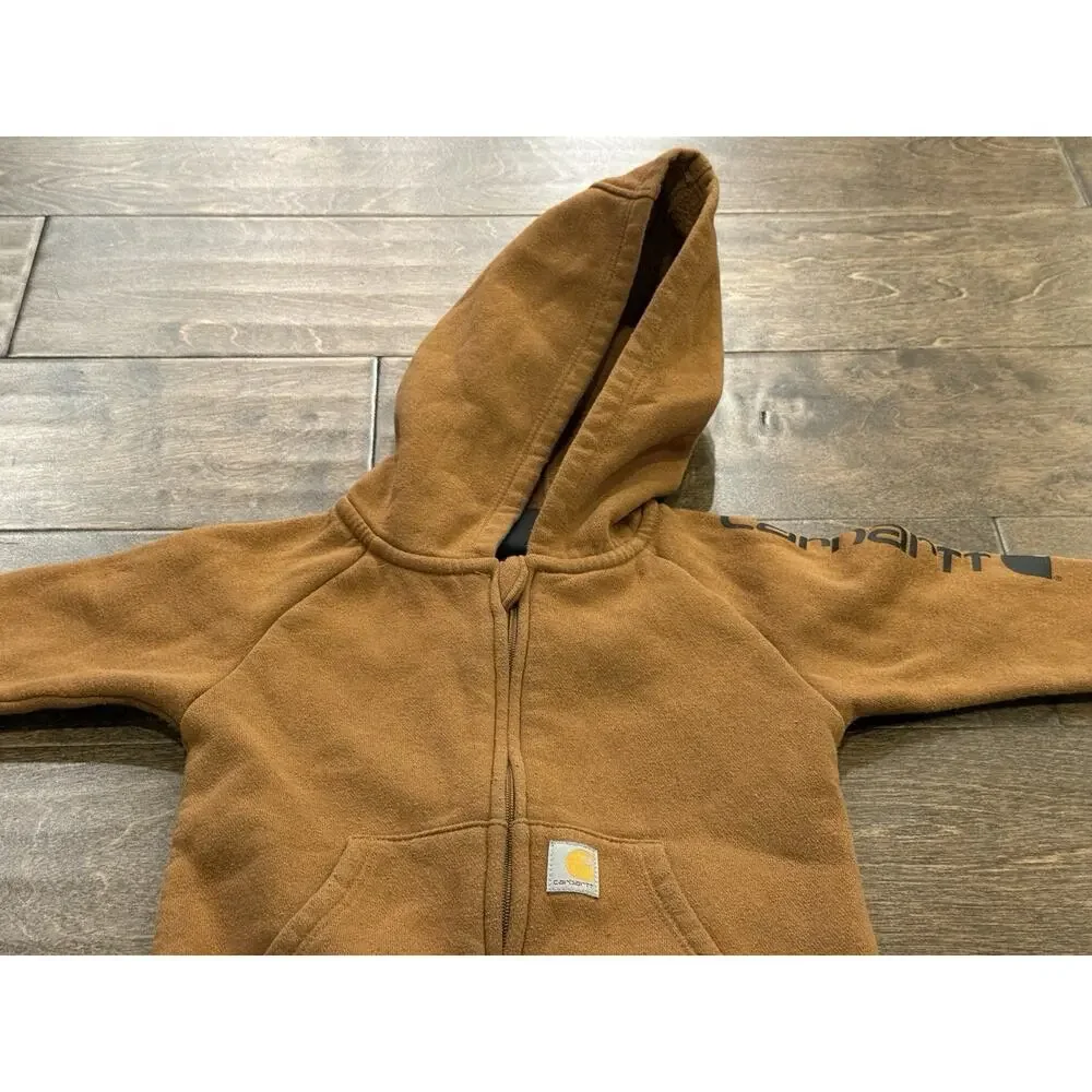 Carhartt Baby Unisex Brown Fleece Hooded Full Zip Coverall Jumpsuit Size 6M
